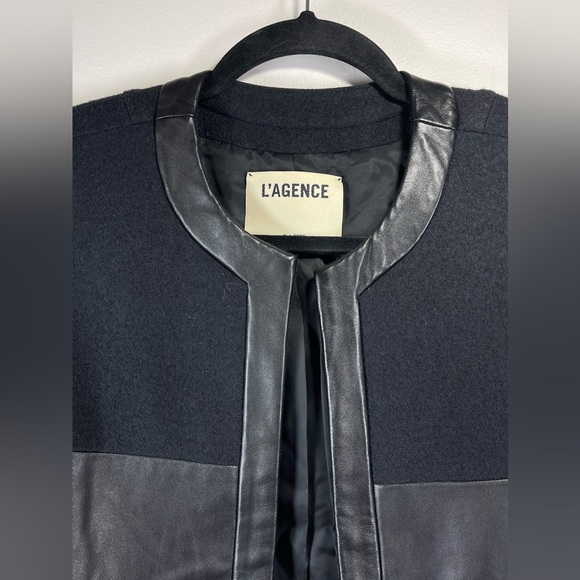 NWOT L’Agence Women’s Harper Leather and Wool Contrast Blazer in Black Size 2 - Picture 7 of 16